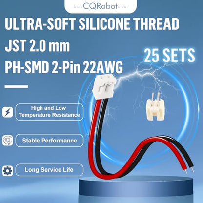 CQRobot JST PH2.0 SMD 2P Wire-to-Board Silicone Female Connector Cable Kit - size: 2P, style: PH-SMD Cable
