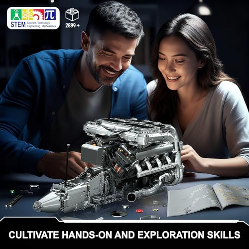 Mould King V8 Twin Turbo Engine Model Kit that Works - 2899+ PCS Build Your Own Visible Model Engine Kit for Adults with Motor and Battery, Building Blocks for Adults, DIY STEM Construction Toys - style: WX-10168