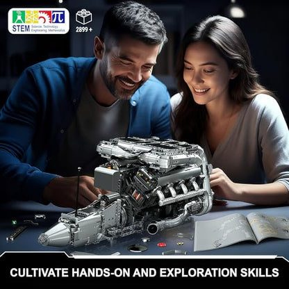 Mould King V8 Twin Turbo Engine Model Kit that Works - 2899+ PCS Build Your Own Visible Model Engine Kit for Adults with Motor and Battery, Building Blocks for Adults, DIY STEM Construction Toys - style: WX-10168