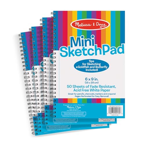 Melissa & Doug Mini-Sketch Spiral-Bound Pad (6 x 9 inches) - 4-Pack Sketch Book for Kids, Kids Drawing Paper, Drawing and Coloring Pads