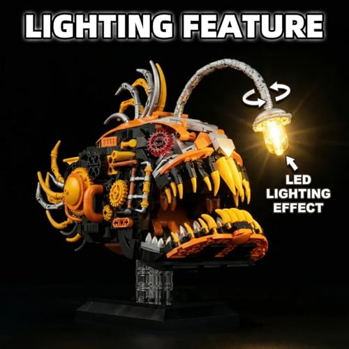 HJPLPXH Mechanical Angler Fish Building Set with Light, Lantern Fish Model - style: Angler Fish