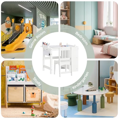 Kids Wooden Craft Table and Chair Set, Standard Size, White
