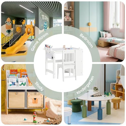 Kids Wooden Craft Table and Chair Set, Standard Size, White