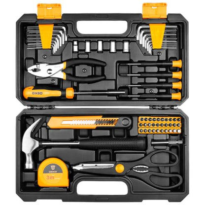 62-Piece Household Tool Set：Small Basic Home Tool Kit with Plastic Toolbox, Hand Tools with Storage Case DEKOPRO