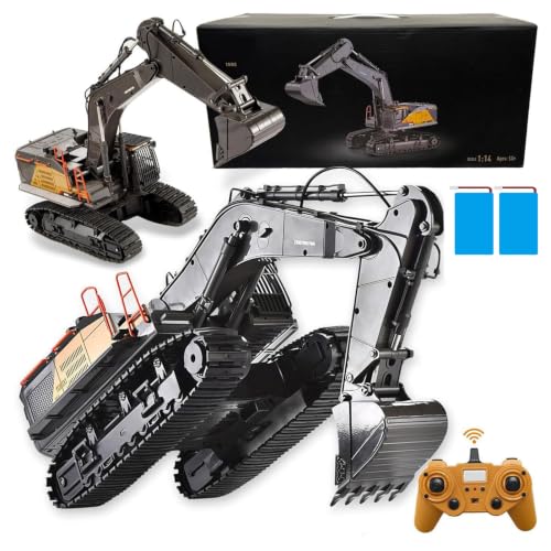 20.4 Inch 22 Channels Remote Control Excavator Truck 2-Batteries 1/14 Scale Metal Shovel Independent Arms RC Digging Machine Metal Alloy Construction Vehicles Toy for 14y+ Beginners