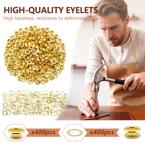 SEMINI 400 Sets 3.5mm Gold Grommet Eyelet Kit for Fabric Leather Crafts - color: Gold,3.5mm,400Set