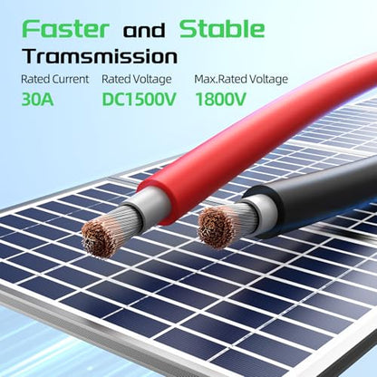 Bateria Power 2x50 Feet Solar Panel Wire, 12AWG (4mm²) Tinned Copper Solar Panel Extension Cable PV Wiring for Photovoltaic Solar System, Automotive RVs, Marine (50FT Red + 50FT Black) - color: Black+Red, size: 50Ft 12AWG