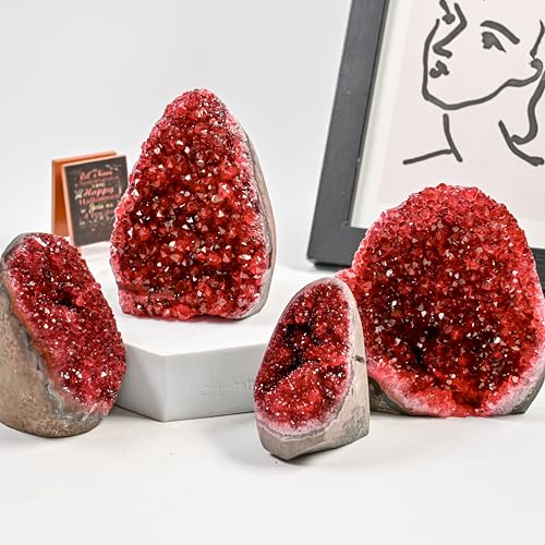 1Pc Claret Raw Geode, Crystal Cluster for Home Feng Shui Ornaments Energy Stone Healing Tools Meditation Feng Shui Decoration,Stone Display Piece, Mineral Specimen (200-300g) - size: 200-300g