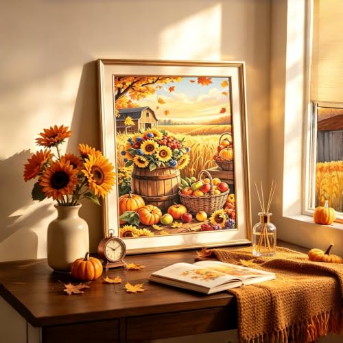 5D Fall Pumpkin Sunflower Diamond Art kits for Adults Beginners 12x16inch - color: KM1281-1