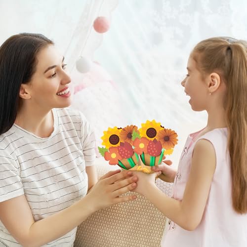 BeYumi Fall Flower Bouquet Craft - 24Pcs Fall Flower Bouquet Craft Kit for Kids Make Your Own Thankful Florals Kit Autumn Thanksgiving Appreciation DIY Gift Set School Classroom Home Fun Activities