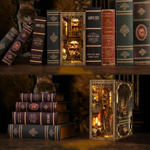 Book Nook Kit, DIY Miniature House Kit, Mini House Building Kit, Miniature Dollhouse Kit for Adults and Teens, 3D Wooden Puzzles with LED Light, Bookshelf Craft Kit (Ancient Book Collection Room) - color: Ancient Book Collection Room