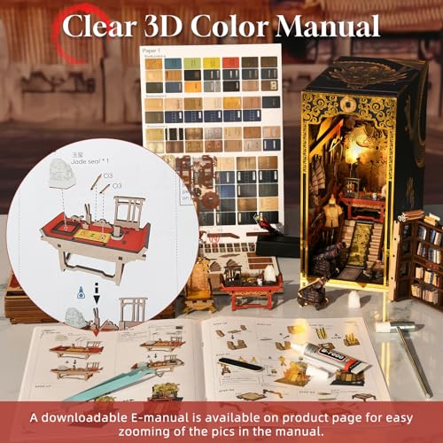 MiniCity Emperor's Study Book Nook Kit, 3D Wooden Bookshelf Puzzle with LED - color: The Emperor's Study