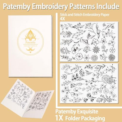Patemby 100Pcs Embroidery Pattern Water Soluble Embroidery Stabilizers, Stick and Stitch Embroidery Paper Wash Away with Pre-Printed Pattern Design Stencils Transfer for Hand Sewing Lover Beginner - color: Flower, Pack of 2