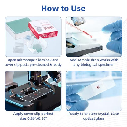 Glass Microscope Slides and Coverslips, 72 Slides + 100 Coverslips