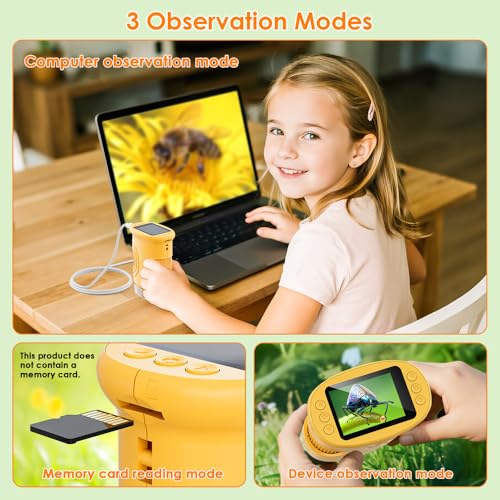 Temodu Kids Microscope 2.0" Screen 1000X Digital Microscope for Kids, Mini Pocket Handheld Microscopes for Children Birthday Festival Gift, Science Education Fun Toys for Boys Girls Ages 4-12 (Yellow) - color: Yellow