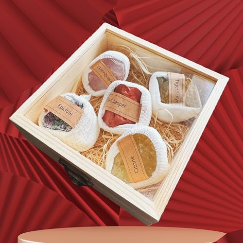Natural Crystal Raw Stone Ore Specimen Set Wooden Box, Science Teaching Mineral Rock Set, a Very Good Christmas or New Year Gifts for Friends, Classmates or Sons and Daughters