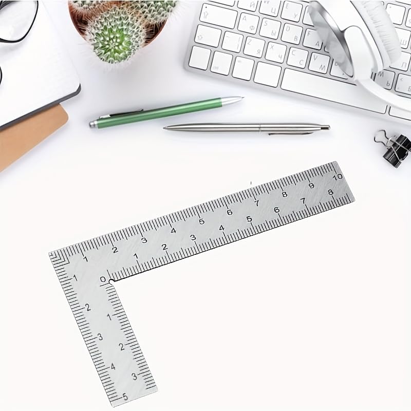 2Pcs Precision Stainless Steel L-Shaped Ruler, Double-Sided High Accuracy Measuring Tool for Leather Craft & DIY Projects