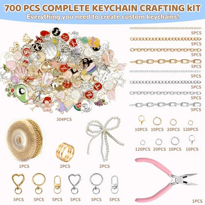 Grnheat 700 Pcs Charms Lip Gloss Keychain Making Kit - DIY Craft with Charms - Key Chain Hooks, Jump Rings, Lobster Clasps, Chains & Tools, Bag Charm Kit - Keychains Make Supplies - color: Light pink