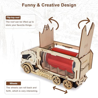 3D Wooden Puzzle for Adults, Mechanical Piggy Bank Car Puzzle, DIY Vehicle Model Building Kit Handicraft Wood Craft Hobbies Toy, Birthday for Hobbyist 14+ Family Women Men, 156 Pcs - style: Fuel Tanker (Piggy Bank Car)