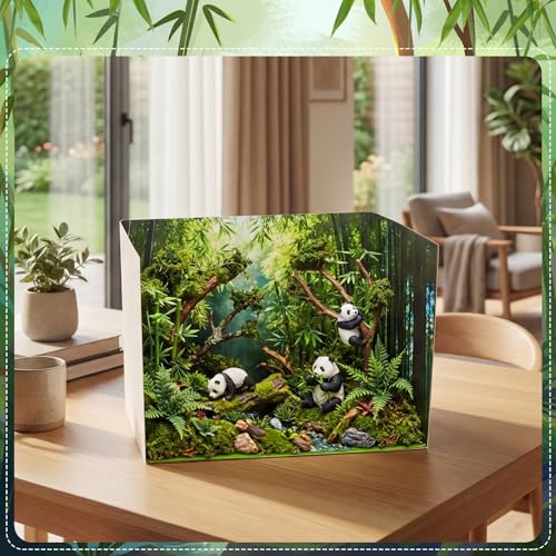 AmazingSpark 2 Set Bamboo Forest Diorama Box and Fake Grass Decor, Panda Habitat Diorama Project Supplies Set, Cardboard Display Case Kit & Artificial Grass with Double Sided Tapes for DIY Crafts - style: Bamboo Forest