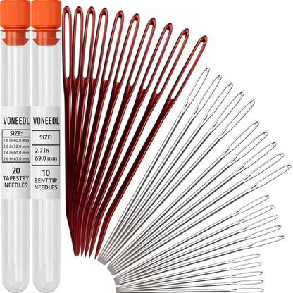 VONEEDL 30 PCS Yarn Big Eye Needles Set - Bent and Straight Blunt Tip Needles for Tapestry, Darning, Sewing Wool, Weaving, Crochet - size: 30 pcs - 5 sizes