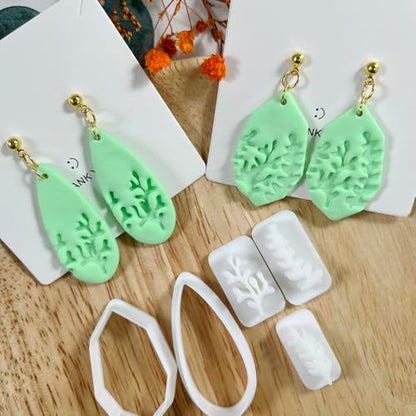 Xaekicr 5pcs Leaf Texture Polymer Clay Cutters – Clay Cutters for Earrings, Geometric Teardrop Shape Clay Tools, Clay Molds for Polymer Clay Jewelry DIY - color: 2L color