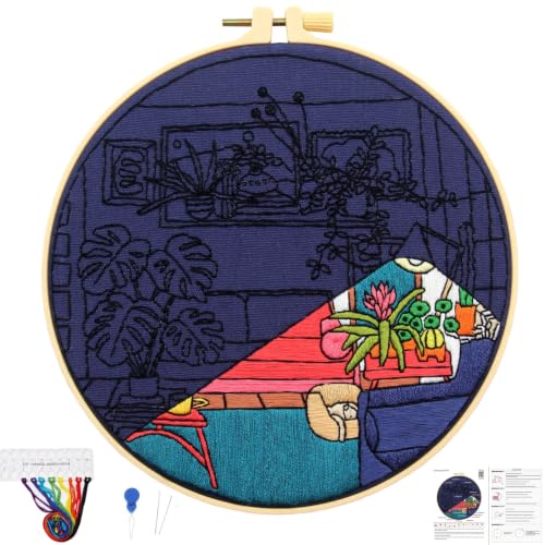 Crafmanoe Plants Embroidery Kits for Beginners Adults, Home Hand Embroidery Starter Kit, Stamped Cross Stitch Kits Needlepoint Kits for Beginners Adult, Embroidery Hoop, Thread, Fabric, Video Tutorial - color: H2121