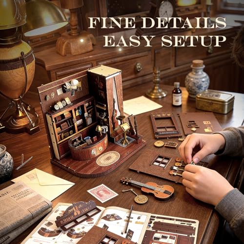 Book Nook Kit DIY Miniature House for Adults, Timeless Music Shop Dollhouse Bookshelf Insert with LED Light, DIY Craft Model Kit for Adults & Teens, Unique Bookshelf Decor Gift for Book Lovers - style: Music Shop