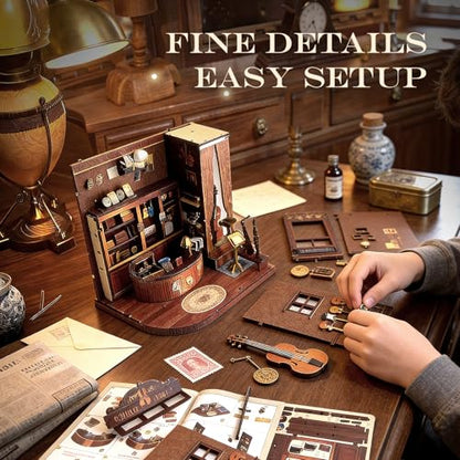 Book Nook Kit DIY Miniature House for Adults, Timeless Music Shop Dollhouse Bookshelf Insert with LED Light, DIY Craft Model Kit for Adults & Teens, Unique Bookshelf Decor Gift for Book Lovers - style: Music Shop