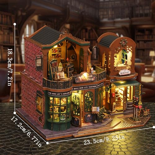 fifijoy DIY Dollhouse Miniature House Kit, Tiny House Kits Mini Doll House Model Building Sets, Wooden Miniature Kits for Adults (Magic Book City) - color: Magic Book City
