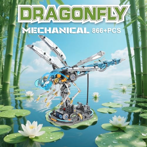 Mechanical Dragonfly Building Blocks STEM Kit - Insect Animal World Model with LED Light & Display Stand, Educational Toys for Boys Ages 12+ & Adults and Kids, Creative Birthday Gift - color: Dragonfly