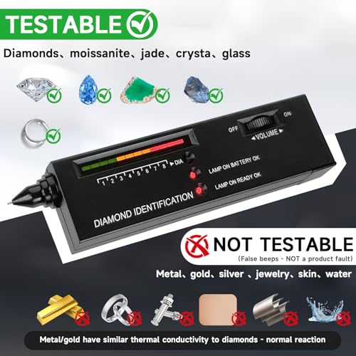 High Accuracy Diamond Tester Pen, Gemstone Identification Tool for Jewelers, Portable Gem Detector with Light & Beep Prompt