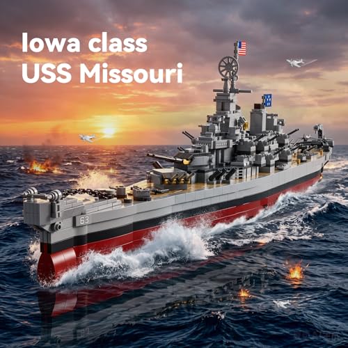 WW2 Military USS Missouri Battleship Building Set, Large-Sized Warship, A Gift Compatible with Lego for Military Collection(2228 Pcs) - style: USS Missouri
