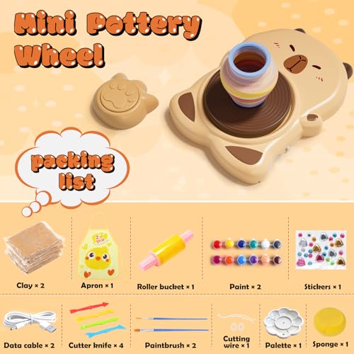 Capybaras Pottery Wheel Kit for Kids with Foot Pedal for Kids Ages 6-12 - color: Brown C