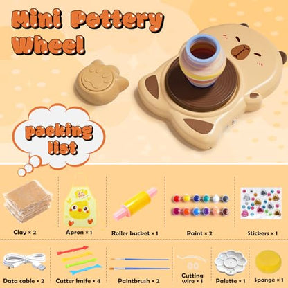 Capybaras Pottery Wheel Kit for Kids with Foot Pedal for Kids Ages 6-12 - color: Brown C
