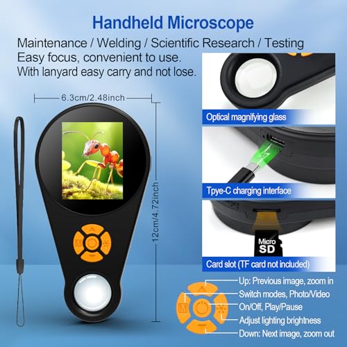 Handheld Digital Microscope for Kids Adults, Portable Microscope with 2.0" HD Screen, Collector Pocket Jewelers Loupe, 500X Coin Microscopes Magnifying Glass, Children Science Educational Fun Gift