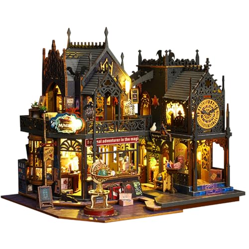 Flever Dollhouse Miniature DIY House Kit Creative Room with Furniture for Romantic Artwork Gift (Holo Magic City) - color: Holo Magic City