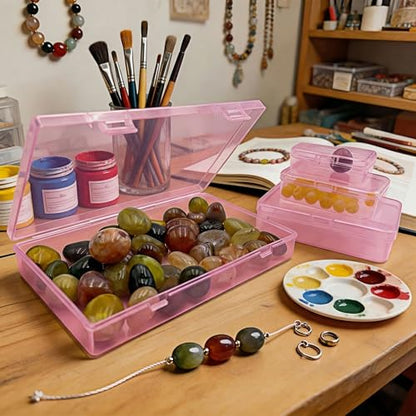LJY 24 Plastic Boxes, 4 Sizes for Beads - color: Pink