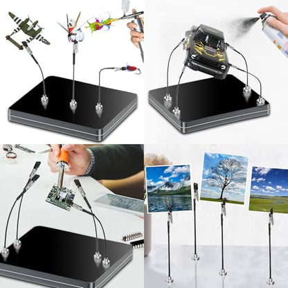 Magnetic Helping Hands for Soldering with 12 Flexible Magnetic Clips - All-in-One Steel Box Station with Brush, Ideal as a Model Painting Stand, Soldering, PCB, and Crafts (Black) - color: Black, size: M