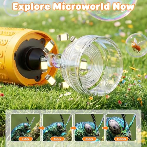 Kids Microscope, 1000X with 3.0" Large IPS Screen (Yellow) - color: Yellow