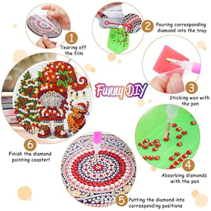 8 Pack Diamond Art Coasters,Christmas Gnome Diamond Painting Coasters Kits - color: Christmas Gnome Coasters