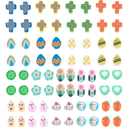 Elecrelive 200Pcs Easter Polymer Clay Beads Rabbit Carrot Cross Heart Easter Egg Beads Charms Spring Polymer Clay Accessories for DIY Bracelet Necklace Bracelet Earring Jewelry - color: Mix Colors, Easter