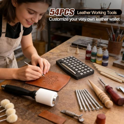 Leather Working Kit with Cowhide and Paint Set - color: brown+