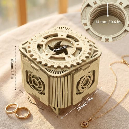 3D Wooden Puzzles Music Box for Adults, Mechanical Jewelry Storage Box, Wooden Ring Box Model Kits, Unique Gifts for Birthday, Anniversary, Mother's Day, Wedding - color: Light Birch