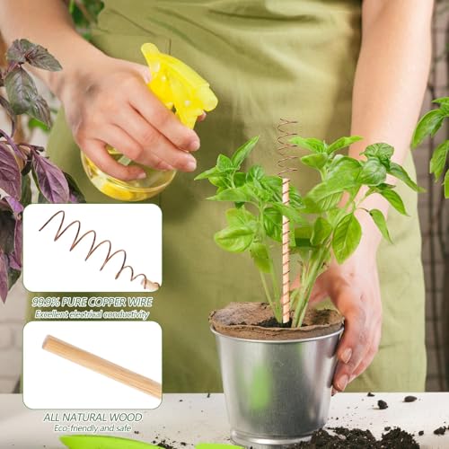 YBB 12 PCS Electroculture Copper Garden Stakes, 13.8'' and 17" Copper Coil Wire Plant Antennas for Electroculture Gardening - color: Wood