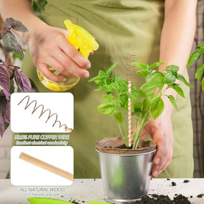 YBB 12 PCS Electroculture Copper Garden Stakes, 13.8'' and 17" Copper Coil Wire Plant Antennas for Electroculture Gardening - color: Wood