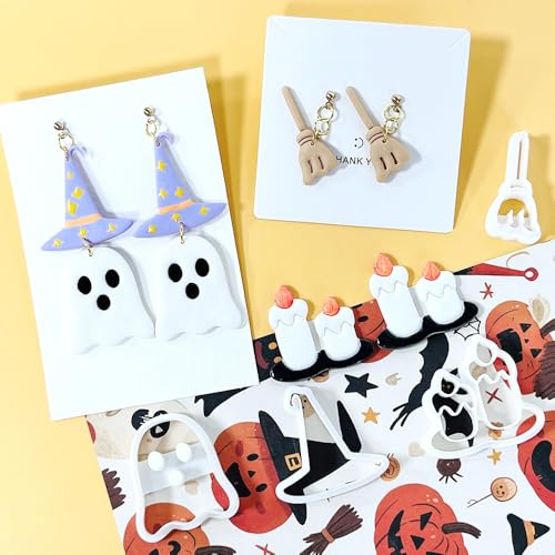 Xaekicr Halloween Polymer Clay Cutters Set – 8Pcs Halloween Clay Earring Cutters with Ghost, Witch Hat, Bat, Spider – Polymer Clay Molds & Clay Tools for DIY Jewelry - color: 2B color