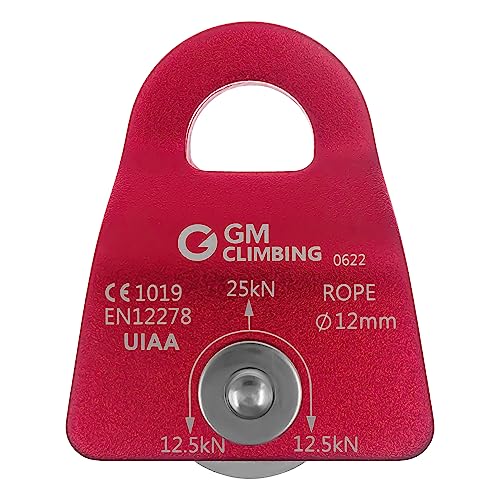 GM CLIMBING Micro Prusik Minding Pulley 25kN CE UIAA Certified 12mm Single Pulley Mobile Side Plates for Arborist Rigging Climbing Rescue - color: Pack of 2 | Red