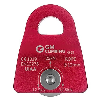 GM CLIMBING Micro Prusik Minding Pulley 25kN CE UIAA Certified 12mm Single Pulley Mobile Side Plates for Arborist Rigging Climbing Rescue - color: Pack of 2 | Red