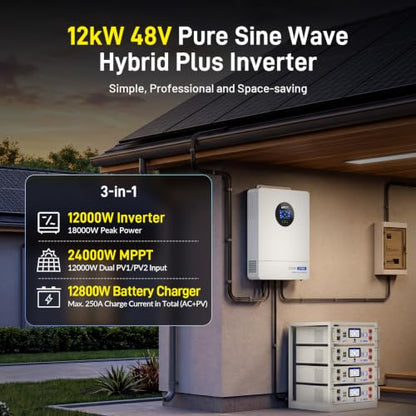 WattCycle 48V 12kW Hybrid Inverter, 120/240V Split Phase Solar Charger - size: 48V 12kW All-in-one Hybrid Inverter